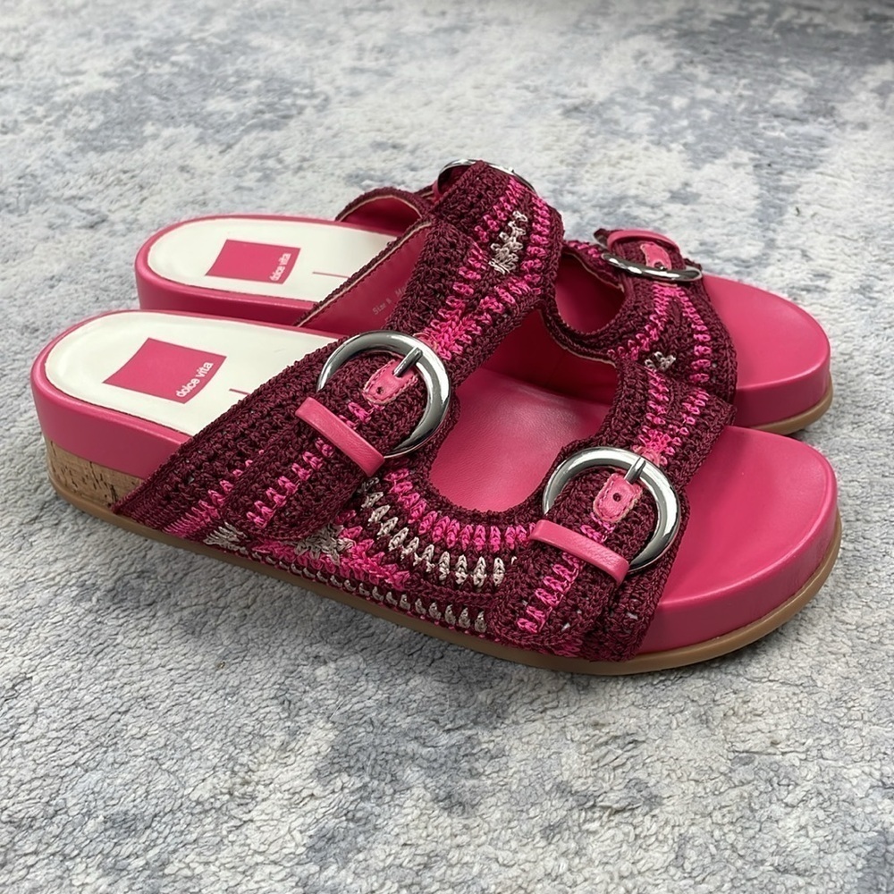 New Dolce Vita Ralli Wedge Sandal Woven Double Strap Slide Pink Sz 8 - Picture 6 of 14